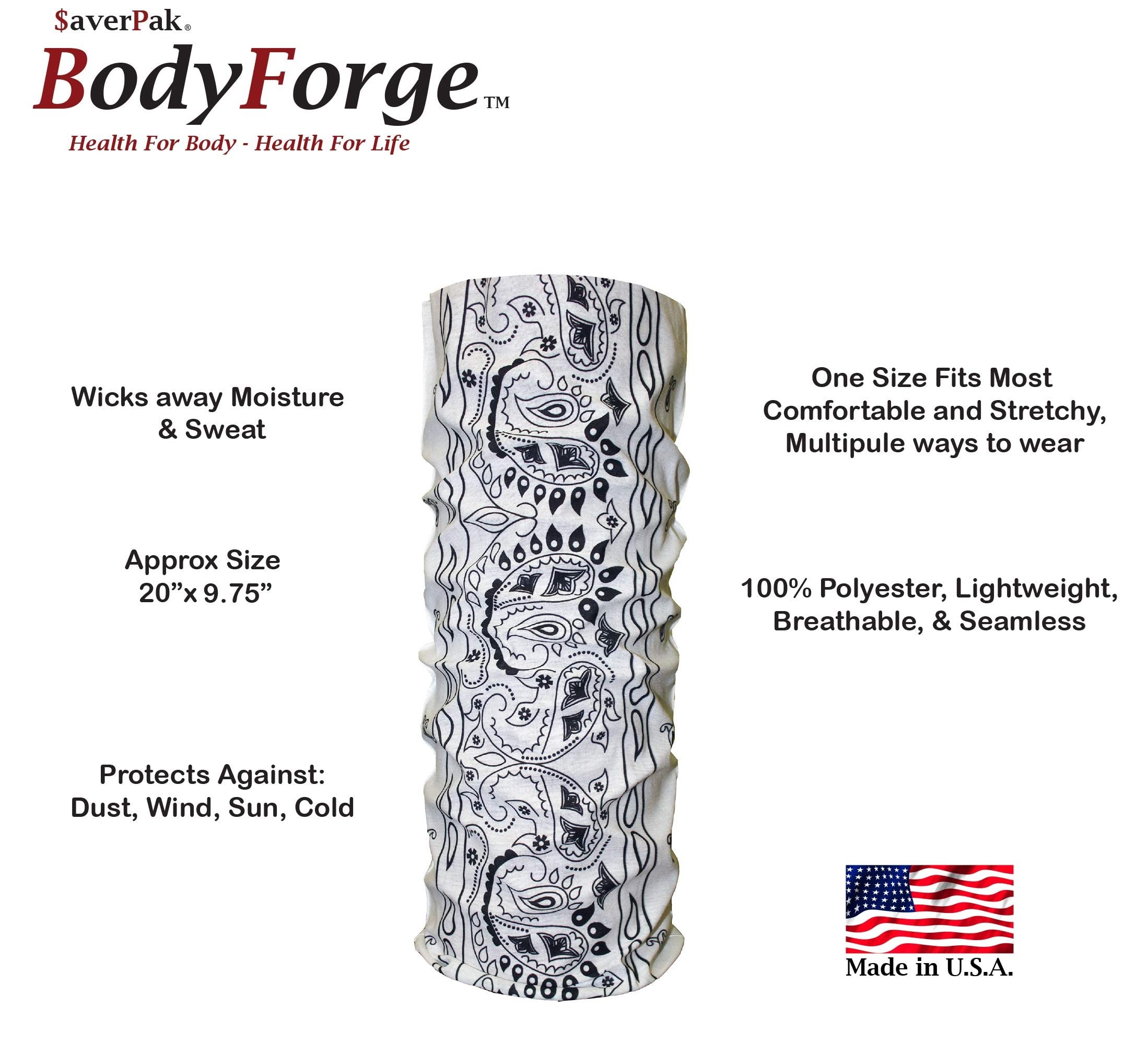 $averPak 2 Pack - BodyForge Neck Gaiter Cooling Face Bandana Shield Mask Scarf Cover Seamless Tube Headwear Magic Sport Headband Headwraps for Men Women (Black)