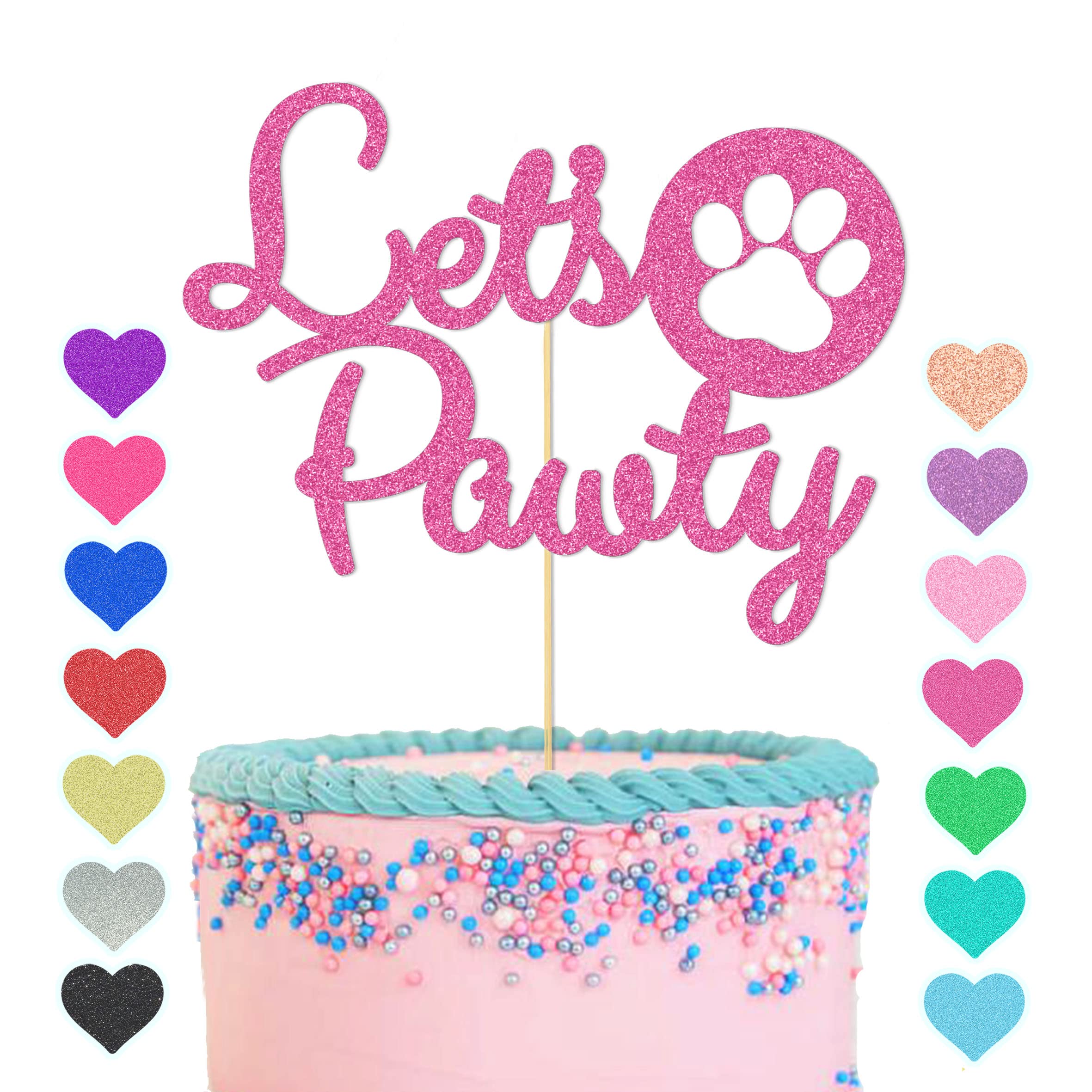 Gutegifts Boys Hot Pink Gutegiftset Lets Pawty Cake Topper - Pet Dog Birthday Cake Decoration, Puppy Girls Birthday Party Cake Decoration, Multicolour Glitter Dog Theme Cake Supplies (Hot Pink)