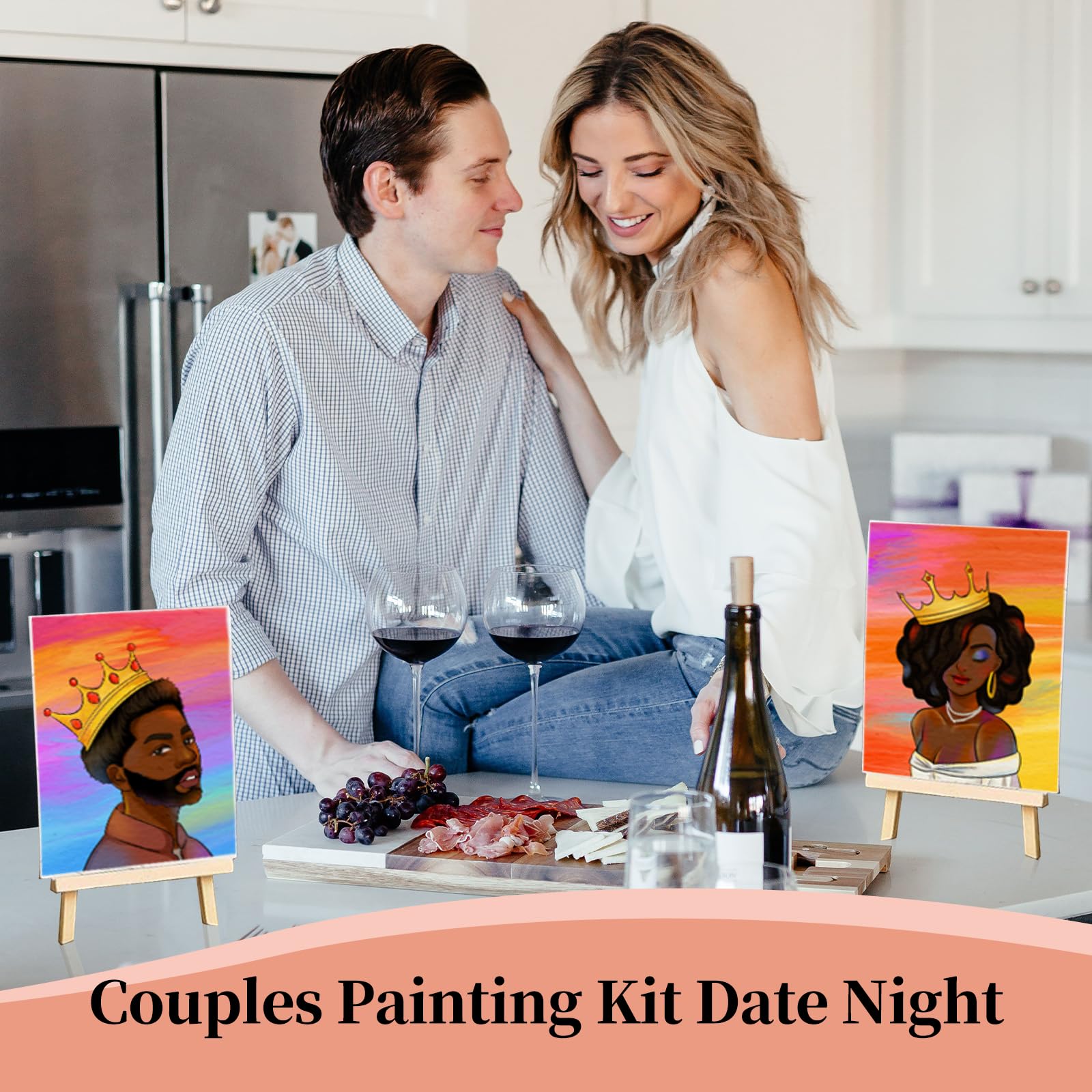 TEBTEOTEK Sip and Paint Kit for Adults Couples Date Night, Pre Drawn Canvas to Paint and Sip Kit for Adult's Date Night at Home,Sip n Paint Kits for Valentines Painting Party Supplies with Easel
