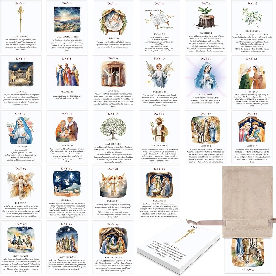 Amazon.com: Chiisong Nativity Countdown Advent Calendar 2025, 25 Pcs Advent Scripture Cards Prayer Cards Bulk Bible Verse Cards and Velvet Christmas Drawstring Bag Christian Religious Gifts for Women : Home & Kitchen handprint-calendar-2025-memory-keepsake-for-kids-lovely-planner
