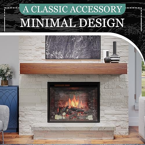 Miniatura 4 de Mantel para chimenea de 48 pulgadas, estante flotante con acabado rústico, estante de pared de madera con soporte invisible resistente para