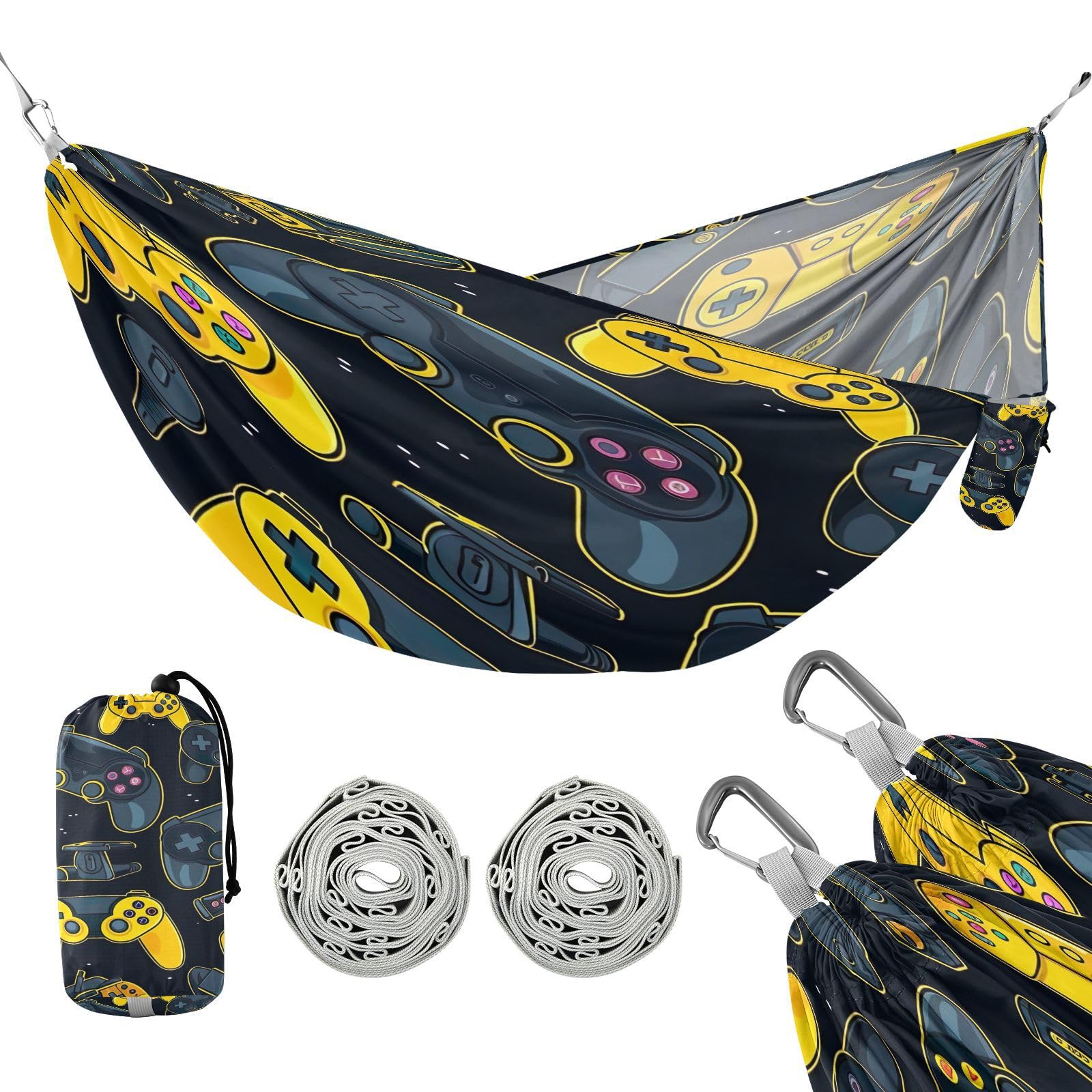 ATTX Colorful Video Game Controllers Camping Hammock - Lightweight & Portable Hammocks, Heavy Duty 330lbs Capacity for Indoor, Hiking, Backpacking, Travel, Backyard, Beach#333