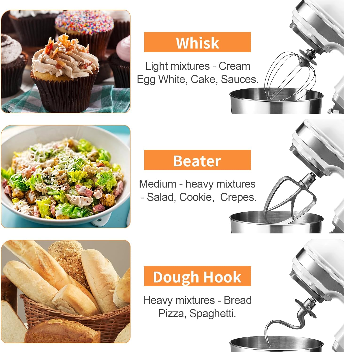 5QT Stand Electric Mixer, 12-Speed Kitchen Mixer with Tilt-Head, Stainless Steel Bowl Dough Mixer, Egg Whisk, Dough Hook & Beater Included, Idea for 3-5 Family,White
