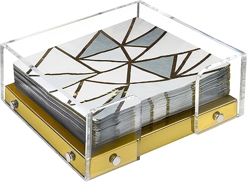 Servilletero moderno para cocina, servilletero para mesas, base de acrílico transparente y acero, decoración de cocina y comedor (dorado)