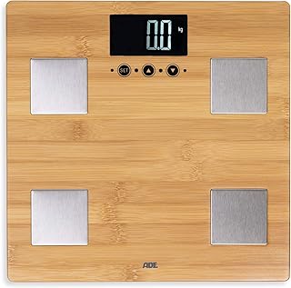 ADE BA 914 Barbara Digital Body Analysis Scales Wood Look with Body Fat Analysis Real Bamboo Weighing Surface Analysis Body Water and Muscle Mass Brown