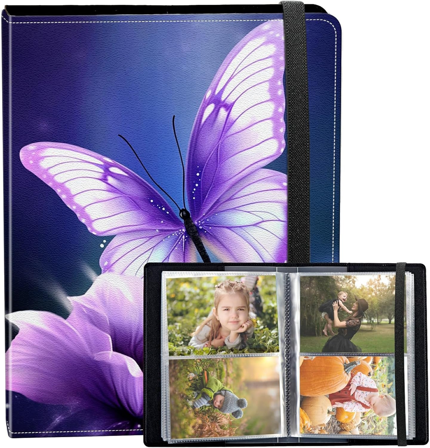 Photo Album 4x6 120 Photos Small Capacity PU Leather Cover, Painting Hummingbird Flowers Mini Photo Album 4x6 with Elastic band, Birthday Christmas Photo Albums Wedding Anniversary