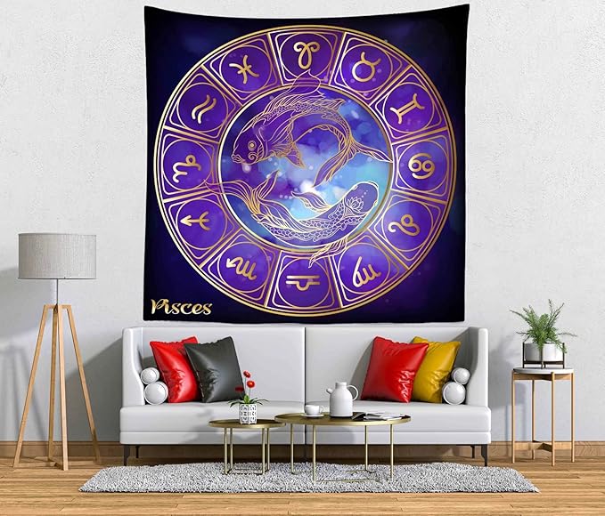 CORFOTO Fabric 60Wx60H Pisces Constellations Tapestry Wall Hanging Girls Signs Tapestries Wall Art for Bedroom Living Room College Dorm Home Decor