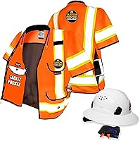 Vista 1 de KwikSafety Chaleco de seguridad Godfather Class 3 naranja, 2XL + paquete de casco duro de ala completa TORTOISE