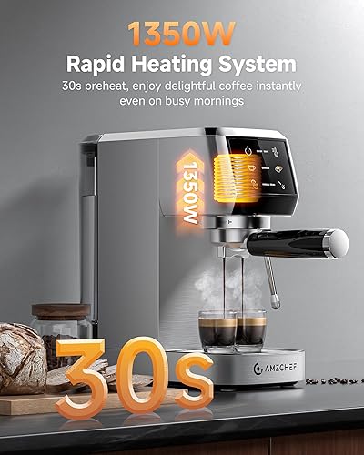 Miniatura 5 de AMZCHEF Máquina de café espresso profesional de 20 bares con espumador de leche, temperatura y presión ajustables, cafetera de café espresso de