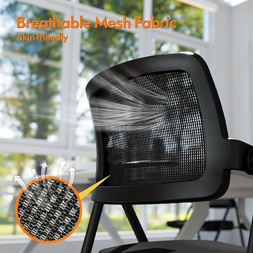 Miniatura 8 de FYLICA Silla de oficina apilable y plegable, silla de escritorio plegable con reposabrazos abatibles, malla transpirable, cojín de asiento grueso y