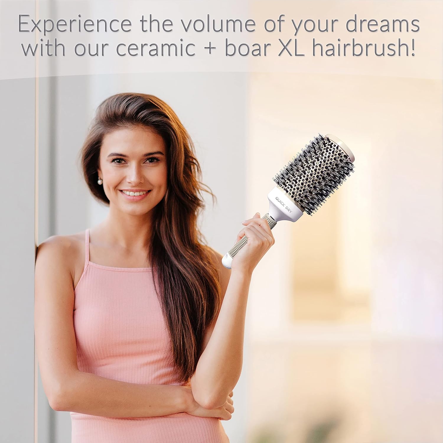 Mr Big Hair Brush, Extra Long and Wide Round Hair Brush for Blow Drying, 6 inch, Boar Bristles, Ionic Thermal Barrel, Adds Volume and Eliminates Frizz, Unique 3.75 inch Wide, Salon Quality