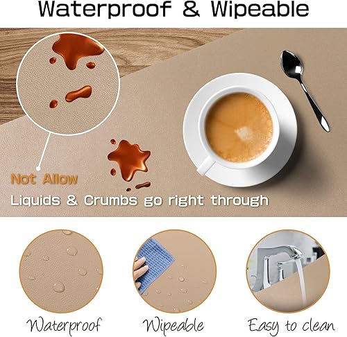 Miniatura 10 de Juego de 6 manteles individuales de piel sintética, resistentes a las manchas, resistentes al calor, fáciles de limpiar, impermeables, lavables,