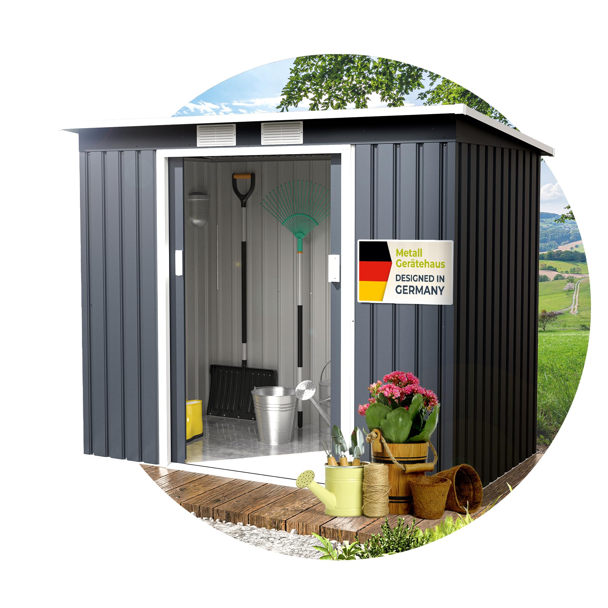 Athelon Geräteschuppen Metall 213×130×173 cm Doppelschiebetüren verzinkter Stahl