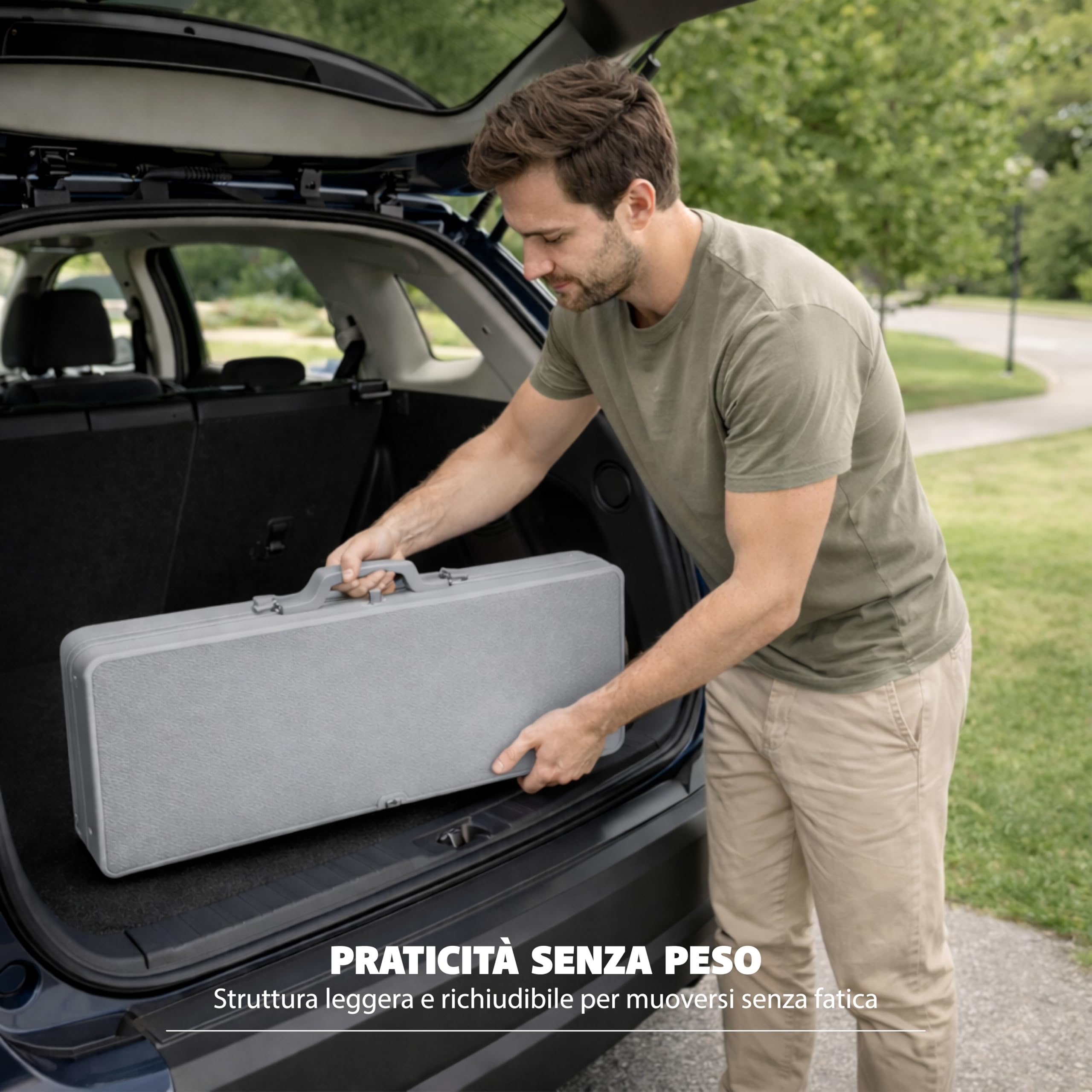 Tavolo Pieghevole con Panche 85,5 x 65 x h 67 cm - da Campeggio, Picnic, per Spiaggia, Salvaspazio, Maniglia di Trasporto, Struttura Acciaio, Richiudibile - Colore grigio