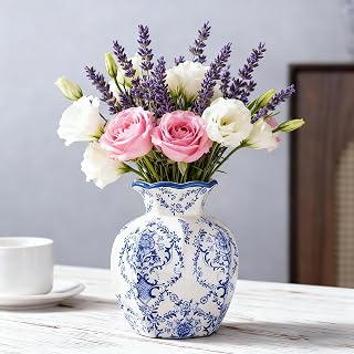 Blue and White Vase, Chinoiserie Vintage Flowers Vases, Ceramic Samll Vases for Home Decors, Living Room, Centerpiece, Table and Wedding Party