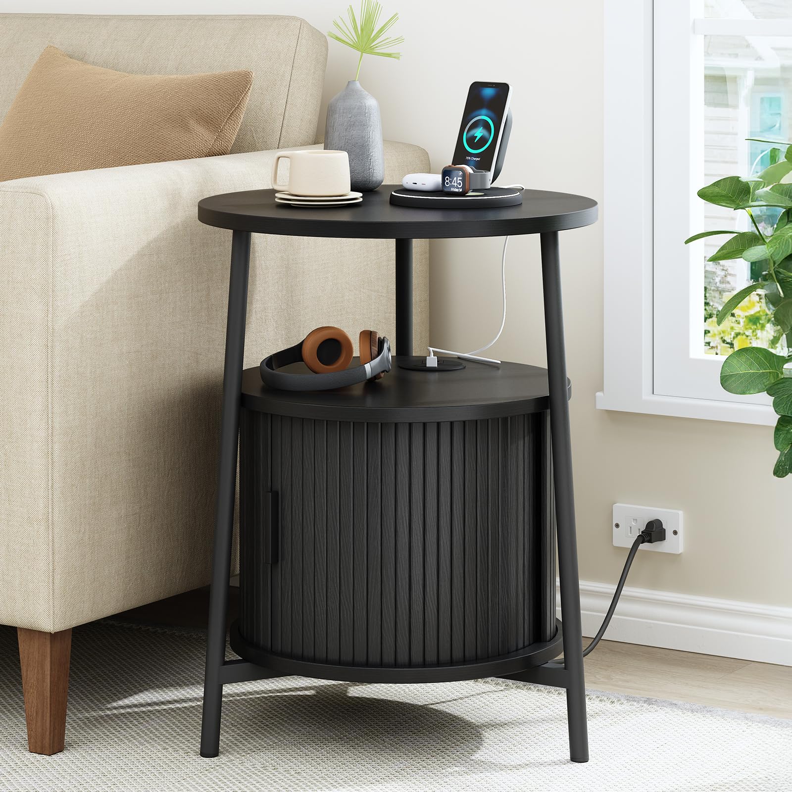 ON-U LIFEオンユーライフROUND SIDE TABLE PREMIUM Amazon.com: ONBRILL Round Side Table with Storage, Fluted
