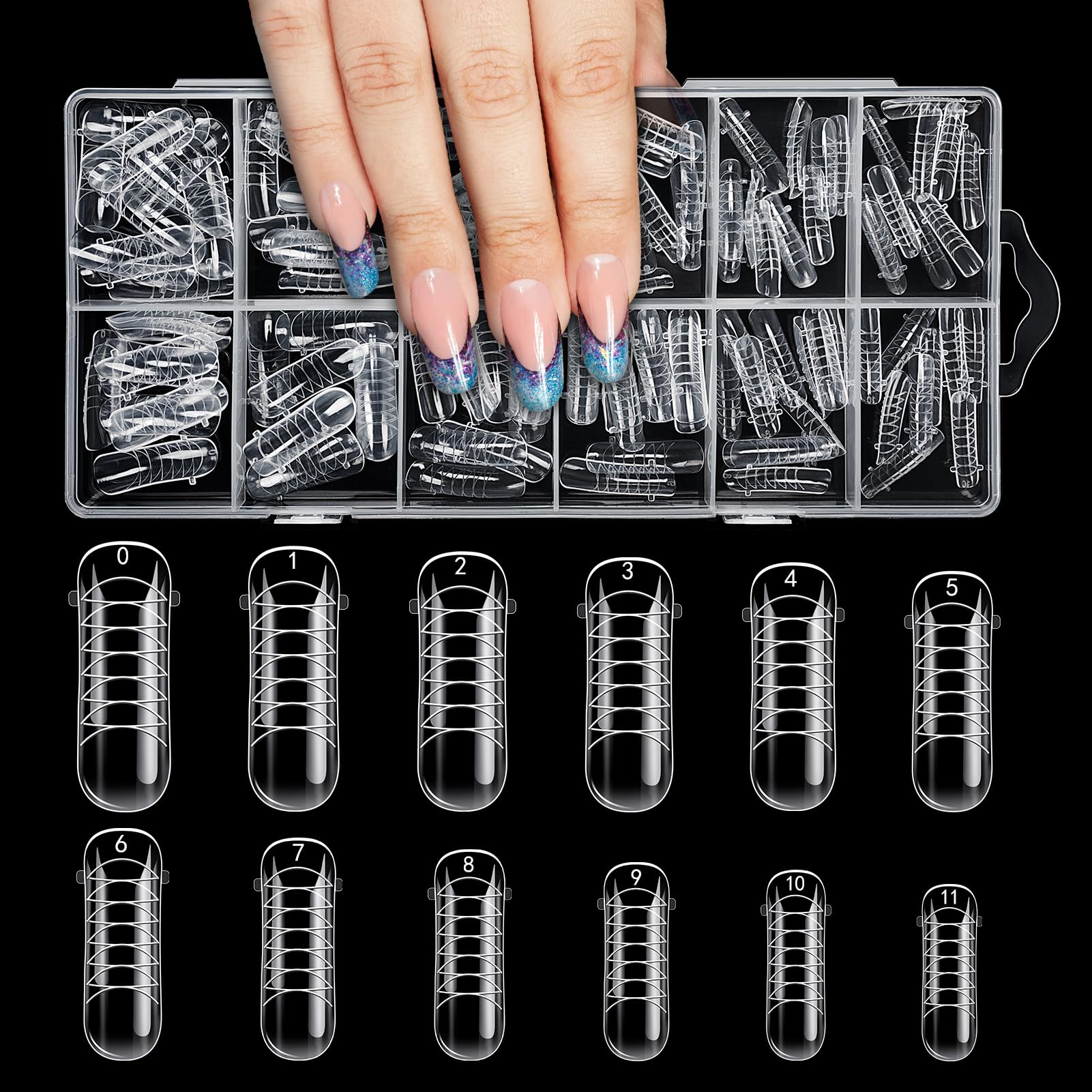 Kiiwah Full Cover False Nails 120 Pieces Dual Forms, Reusable Extension Forms Clear Nail Mold Tips with Scale Line