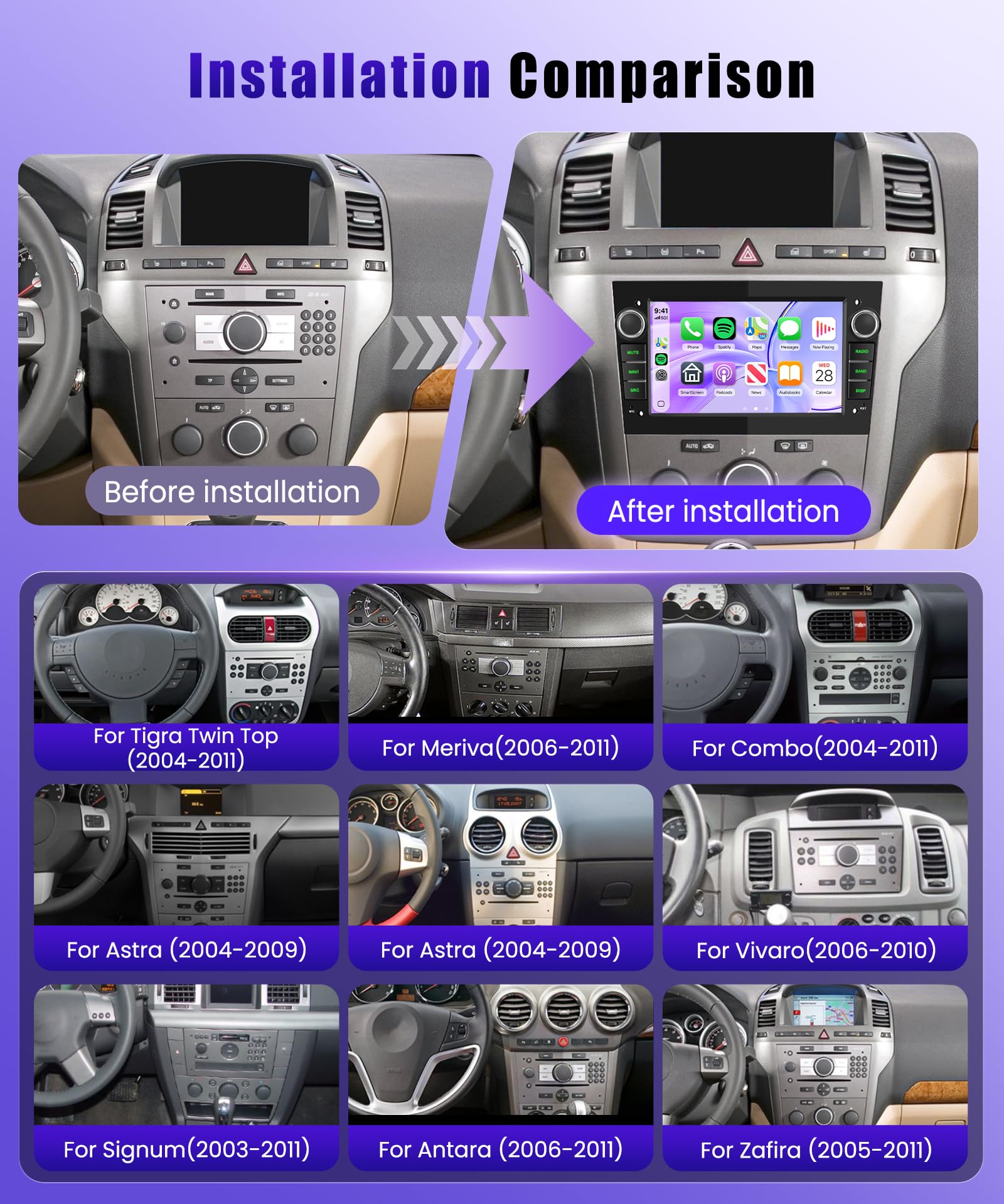 VECHTEL Autoradio pour Opel Corsa C/D Zafira B Astra H Meriva Vivaro Signum Comb, 7 Pouces IPS Écran Tactile Auto Radio avec CarPlay Android Auto sans Fil Bluetooth Radio FM/AM/RDS Caméra de Recul
