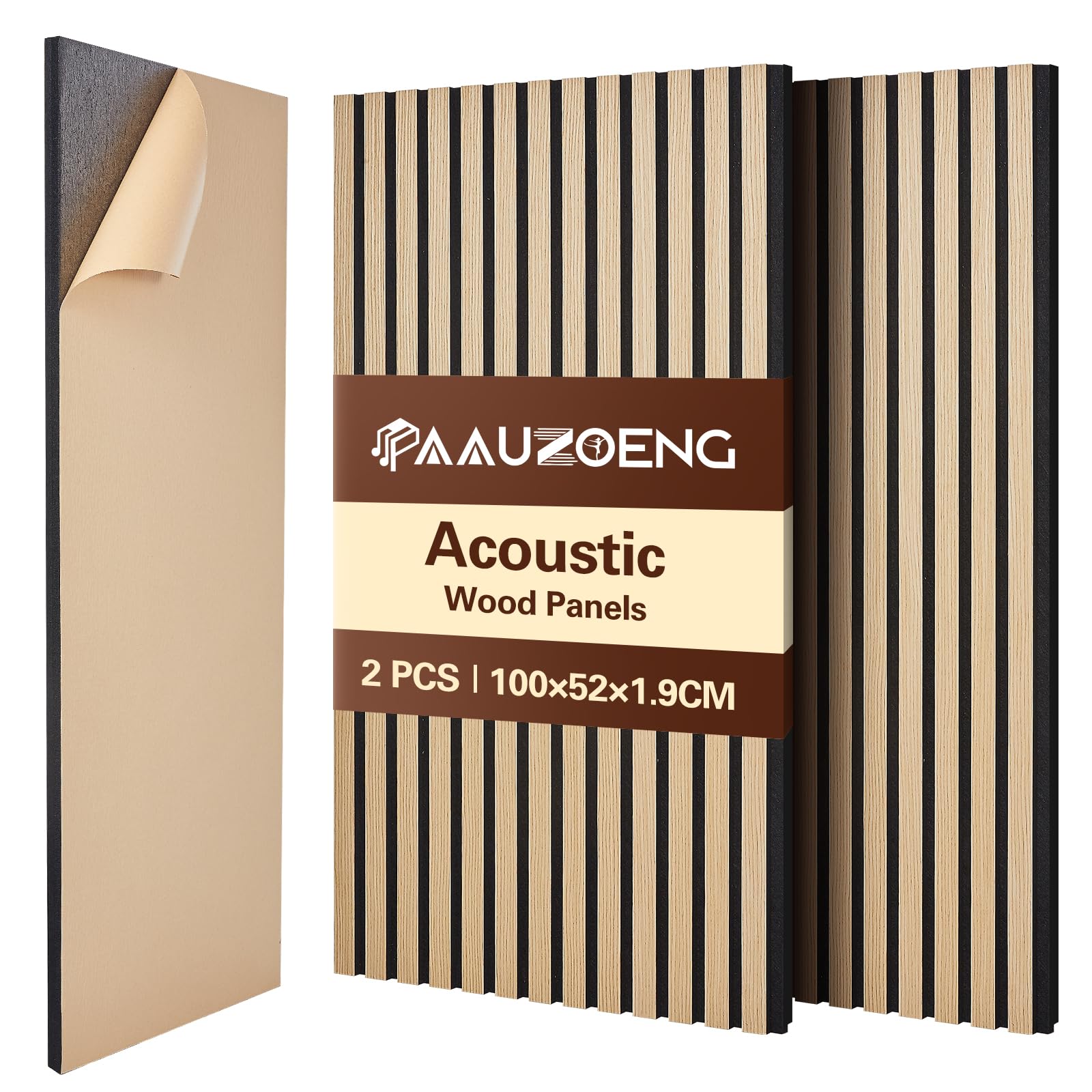 Paneles acústicos autoadhesivos, juego de 2 unidades, 100 x 52 cm, aislamiento acústico, reducción del eco, paneles de pared de chapa de madera, paneles acústicos de madera para decoración de pared