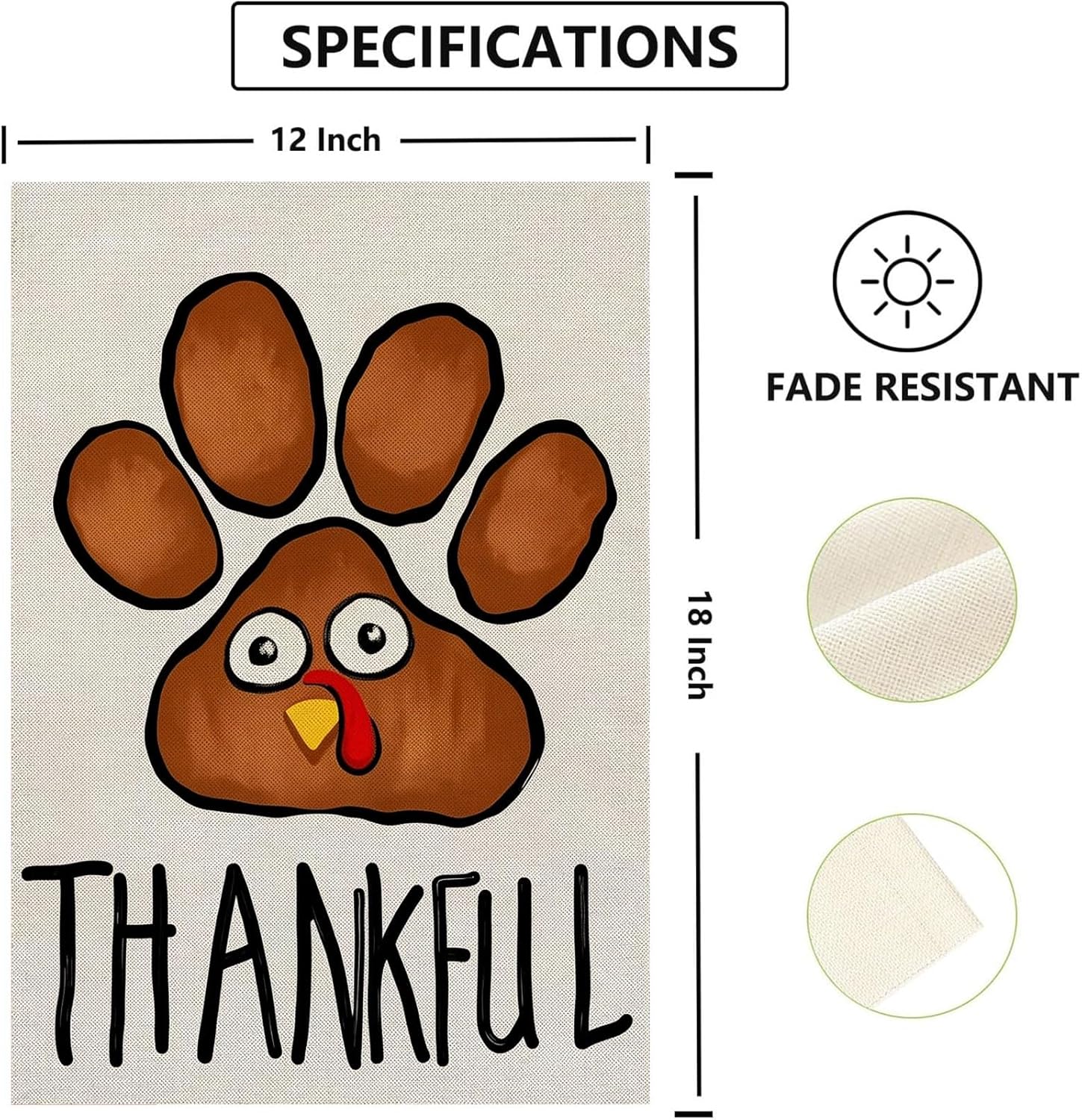 Thanksgiving Garden Flag 12x18 Inch Double Sided for Outside Thankful Turkey Dog Paw for Harvest Autumn Fall Yard Decor - Image 3
