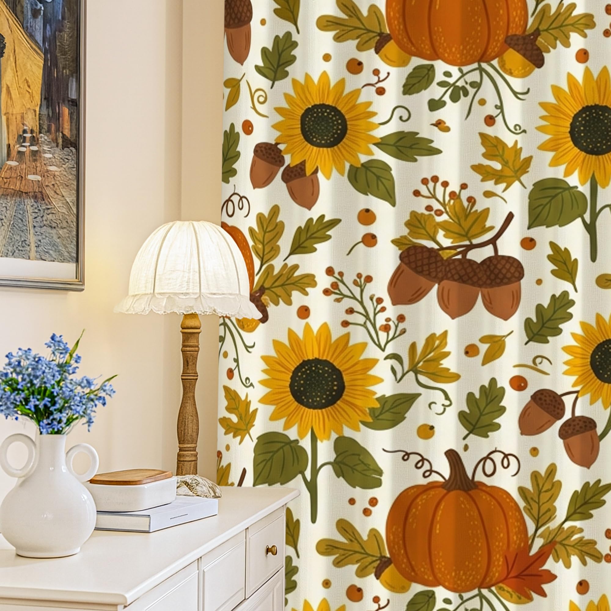 Rideaux occultants à motif citrouilles isolation thermique maison bureau 132x241
