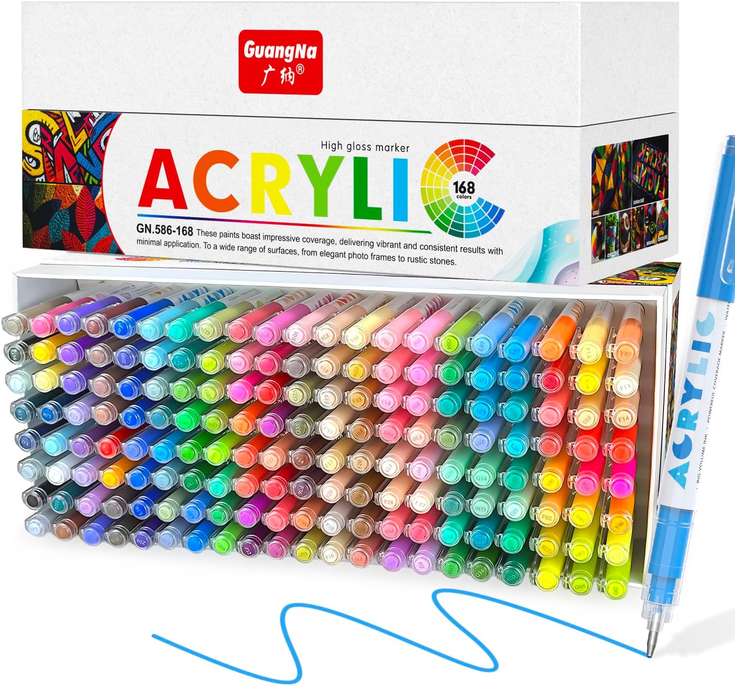 Guangna Acrylic Gel Pens 168 Color, Colored Pens for Journaling, Coloring Books, Calligraphy, Note Taking & DIY Crafts, RollerBall Pen Tip