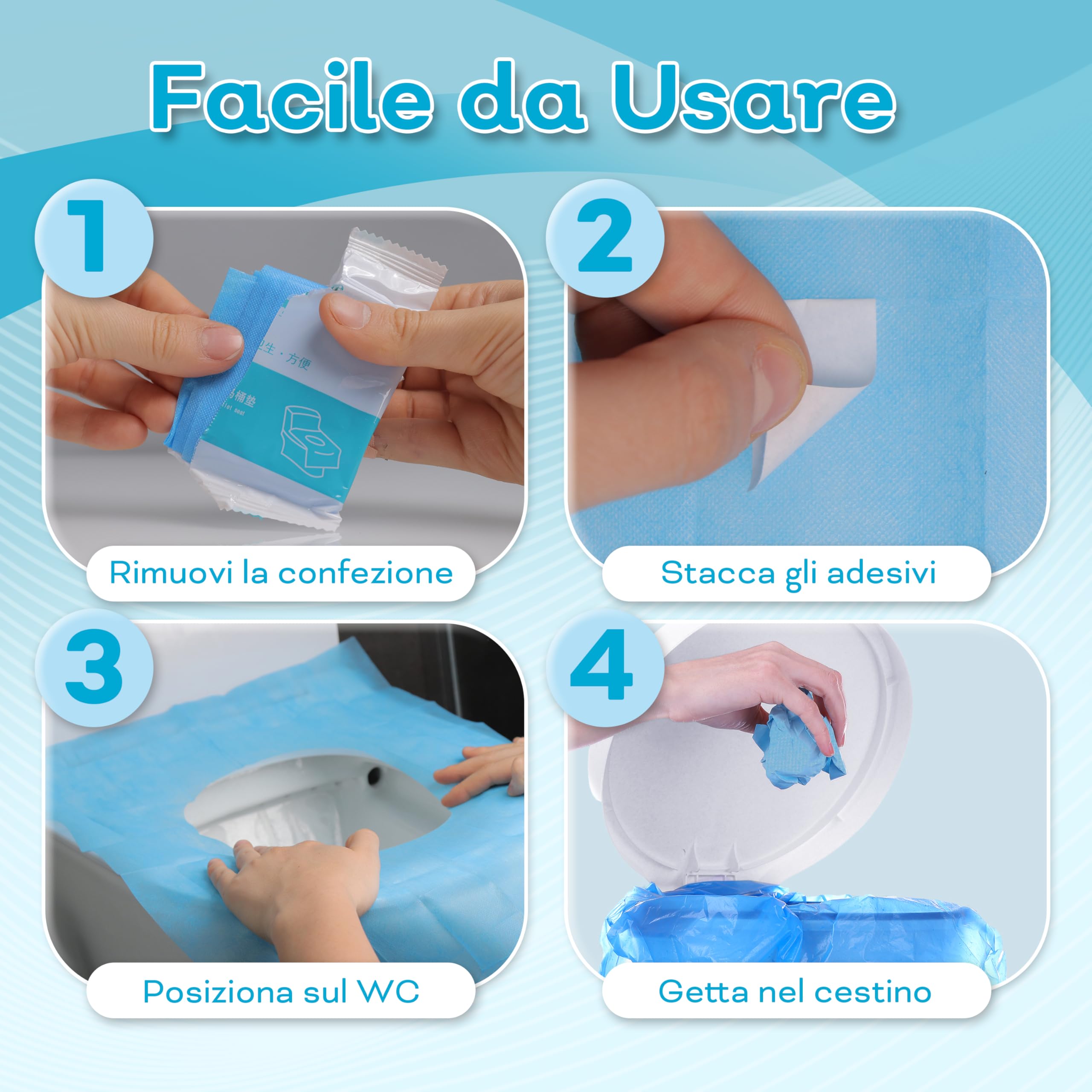 Copriwater usa e getta con copertura totale e adesivi antiscivolo - guanti igienici