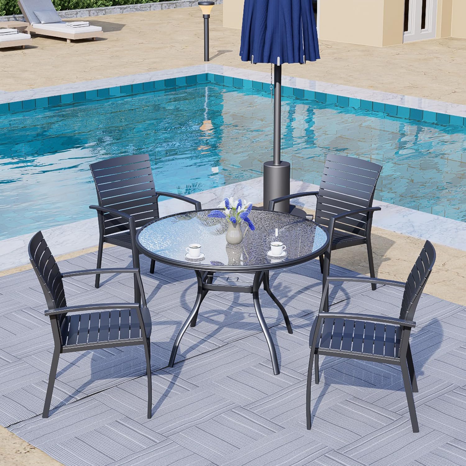 40 glass top patio umbrella table Amazon.com : Anmutig Round Outdoor Dining Table for 4 Person, 40 inch Glass  Top, Black Powder-Coated Frame with Umbrella Hole Outdoor Furniture : Patio,  Lawn & Garden