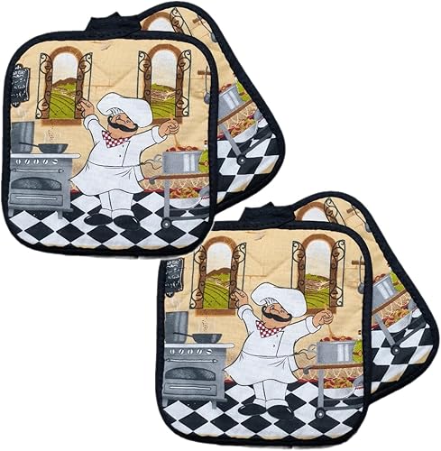 Miniatura 1 de Juego de 4 agarraderas con temática de chef para decoración de cocina, soporte para ollas, salvamanteles (chef de cocina + chef de cocina)