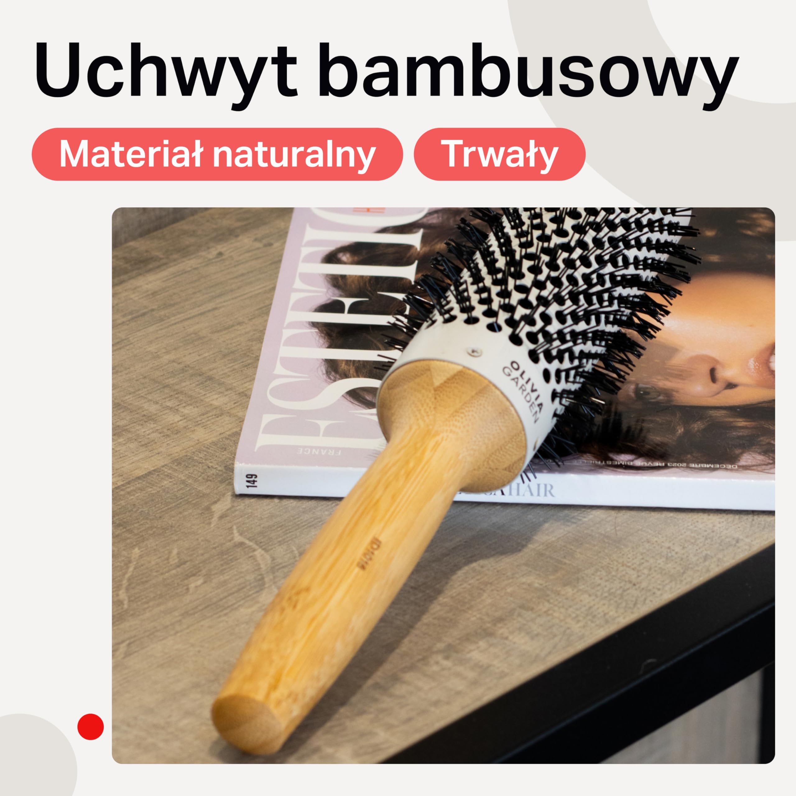 Olivia Garden Healthy Hair™ bambusowa okrągła szczotka termiczna – ekologiczna drewniana szczotka do włosów