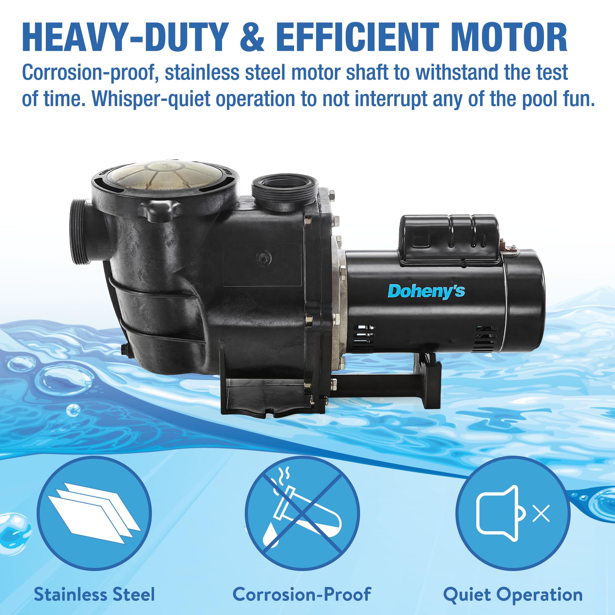 Doheny's Inground - Pompa professionale per piscina, 1,5 CV, 115 V/230 V, 97 GPM, autoadescante, resistente, silenziosa, ad alta efficienza, albero in acciaio inox, termoplastica rinforzata