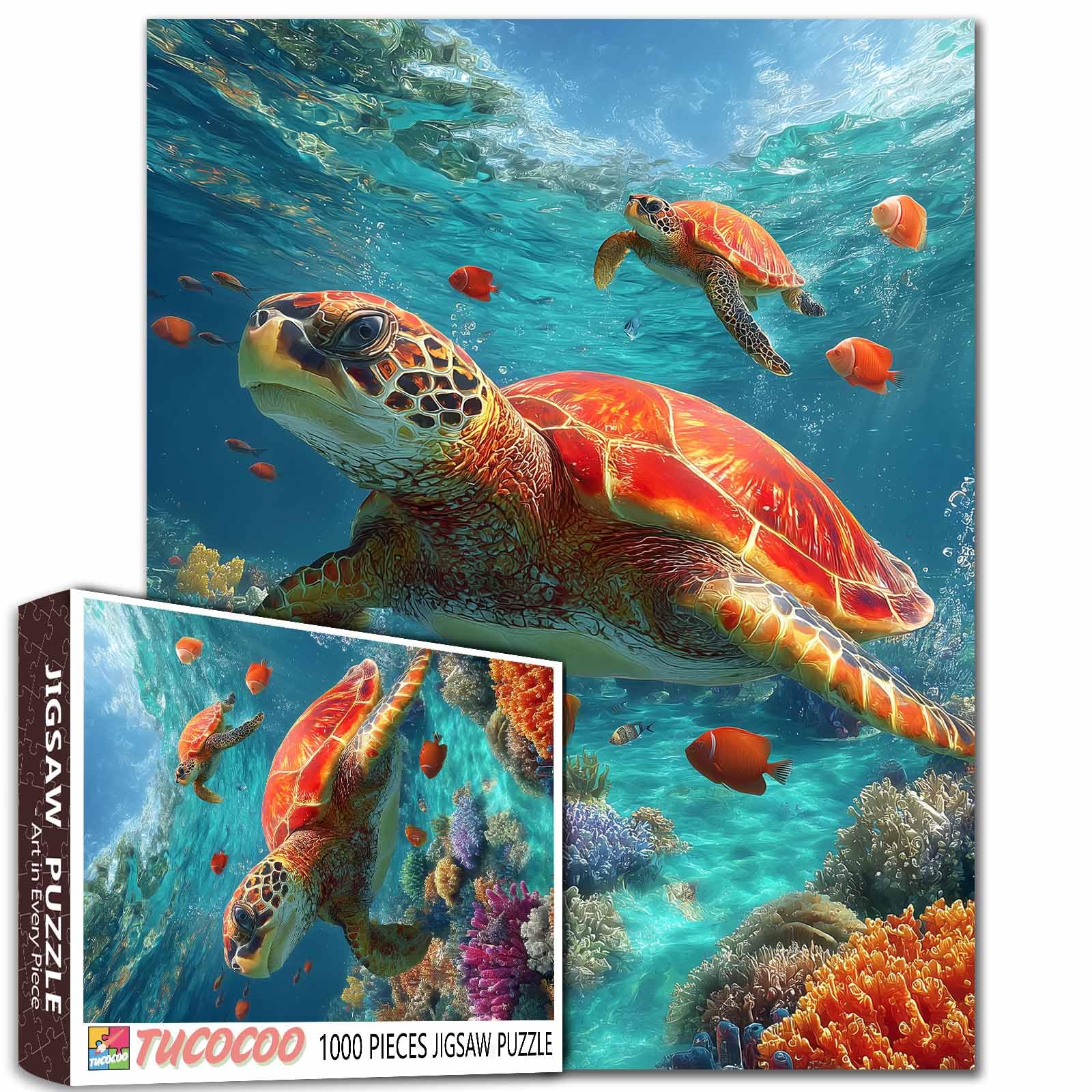 Turtle Jigsaw Puzzle for Adults Underwater Ocean Sea Life 1000 Pieces Puzzles Tropical Fish Fun Relaxing Puzzle for Home Decor Ocean Scene 1000 Piece