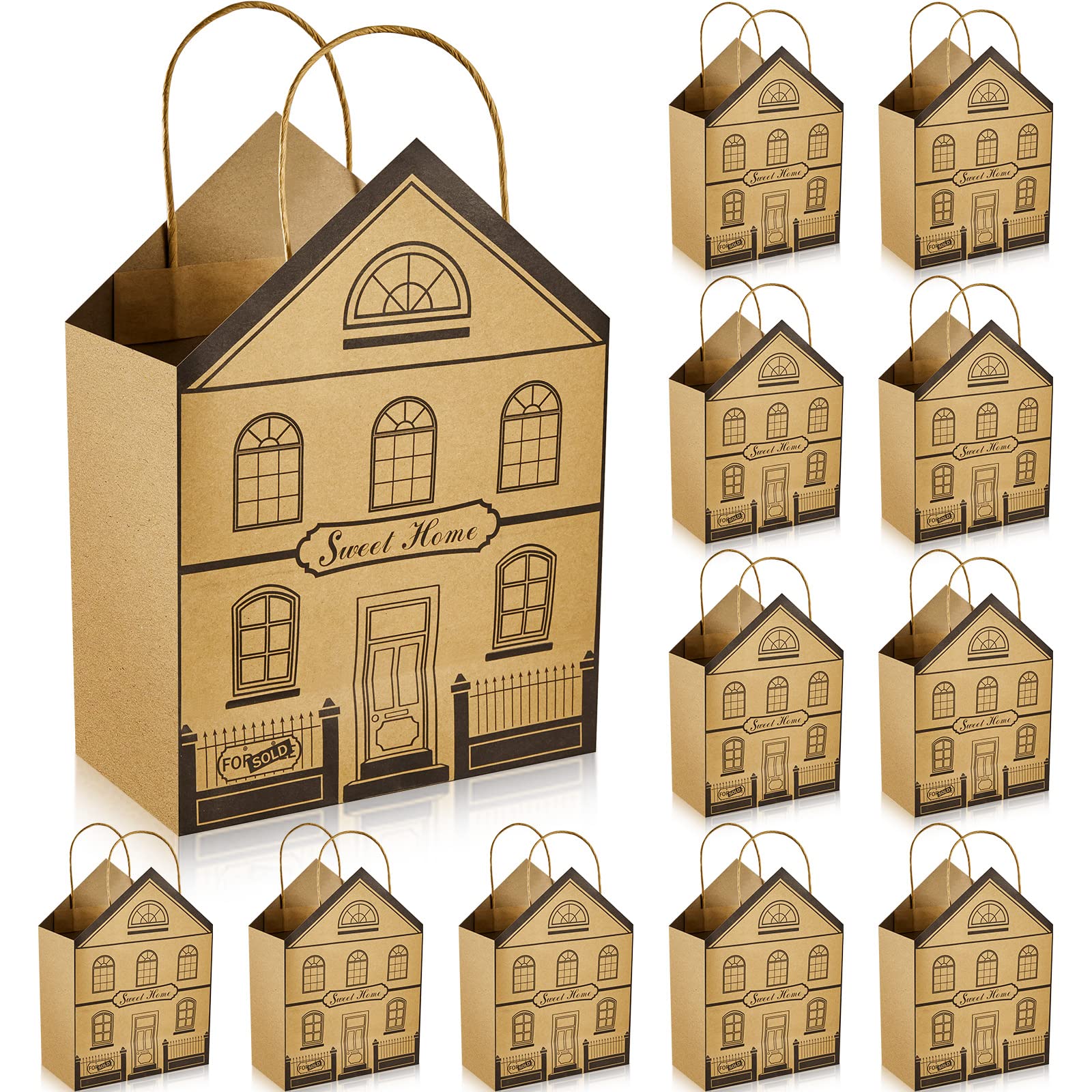 Geosar12 Pieces House Shaped Gift Bags with Handles Real Estate Agent Gifts House Shaped Paper Treat Bags Kraft Real Estate Party Gift Wrap for Shopping Business