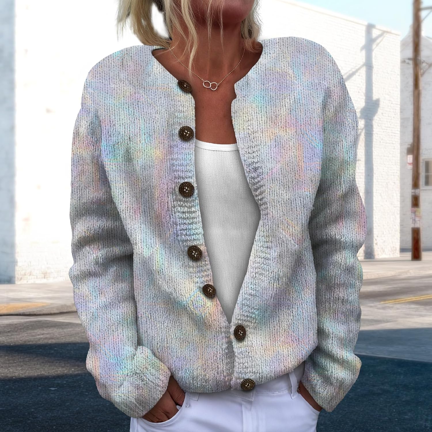 Sweaters for Women Floral Print Button Down Sweater Jacket Long Sleeve Crewneck Slim Fit Knit Cardigan Coatwear - Image 2