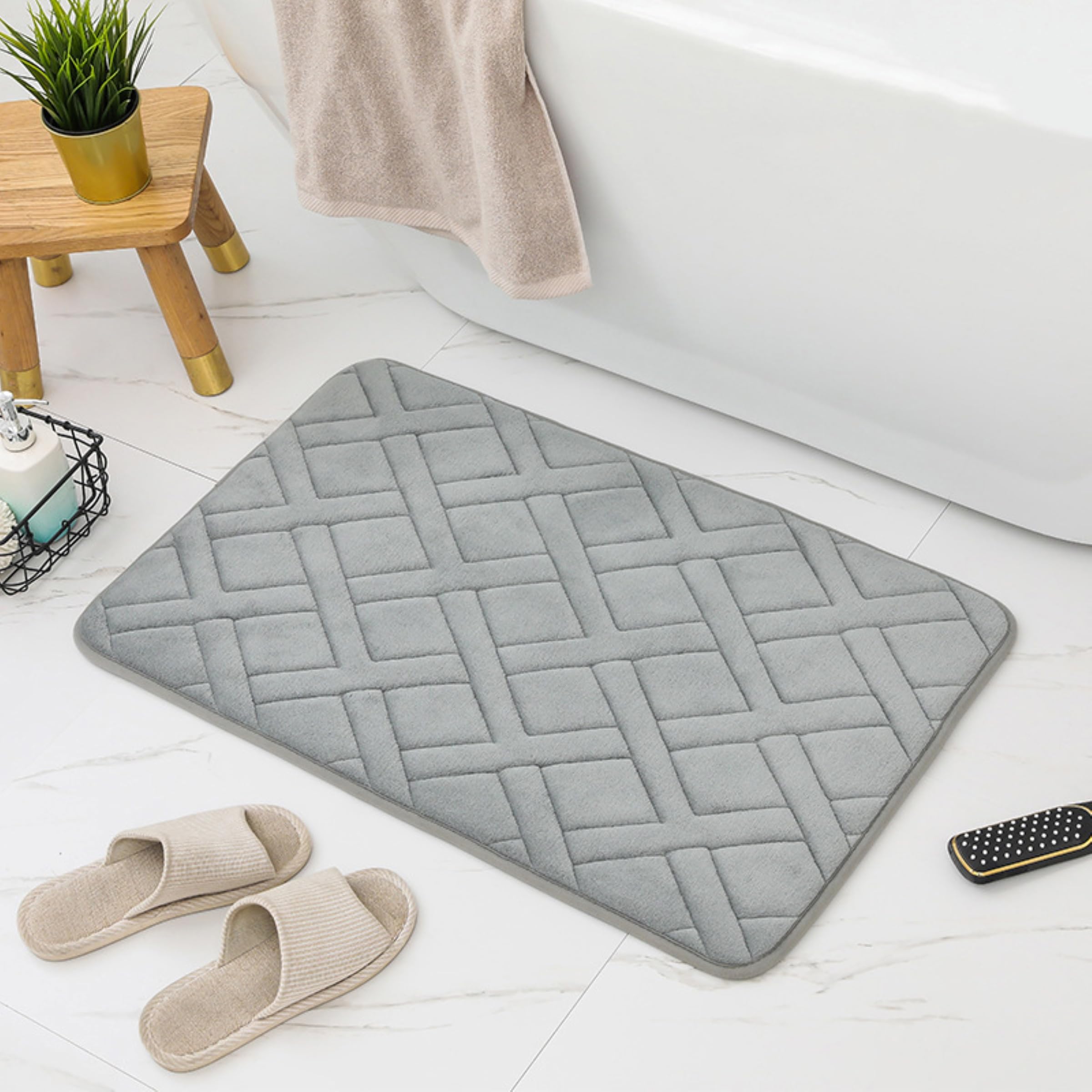 Bathroom Rugs, Bath Mat, Bath Rug, Memory Foam, Ultra Soft Non-Slip Washable mat, Water Absorbent, multipurpose use as a Bathroom Mat, Shower Mat, Kitchen Mat, Door Mat, Bedroom Mat, Floor mat (Gray).