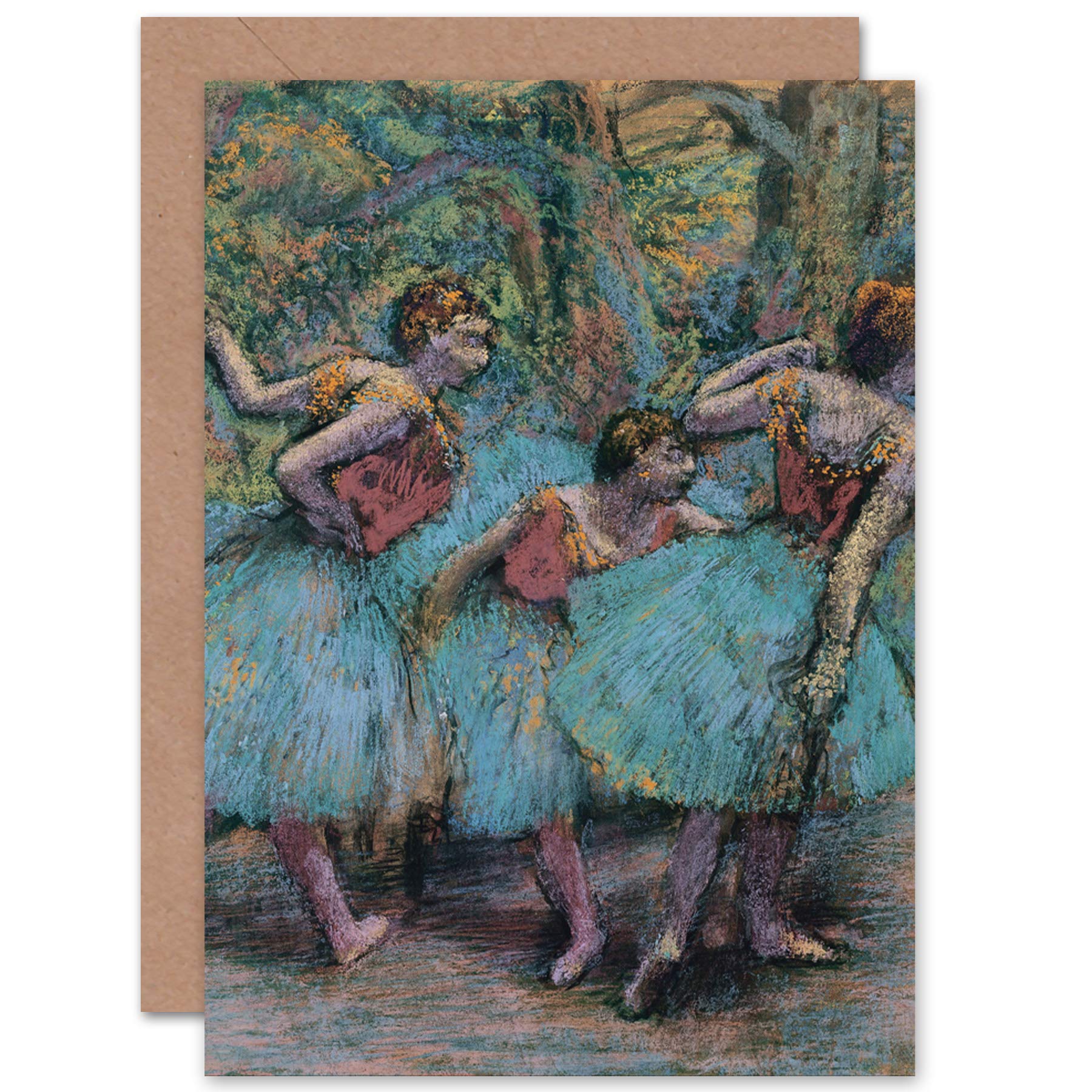 Artery8 Three Dancers Edgar Degas Blue Tutus Red Bodices Fine Art Greeting Card Plus Envelope Blank Inside