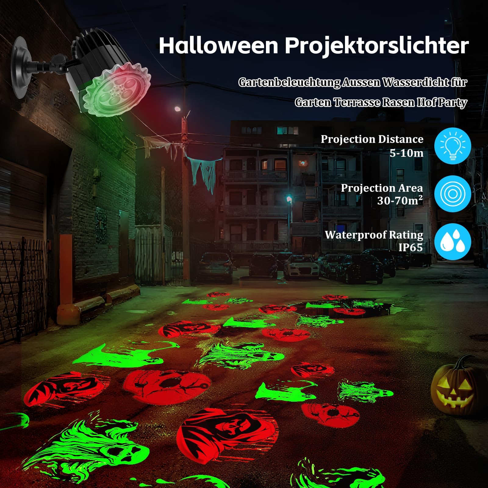 Proyector Dinámico Para Decoración de Halloween Al Aire Libre, IP65 Resistente Al Agua, Con Cara de Diablo, Ideal Para Jardín, Ventana, Pared, Patio, Fiesta