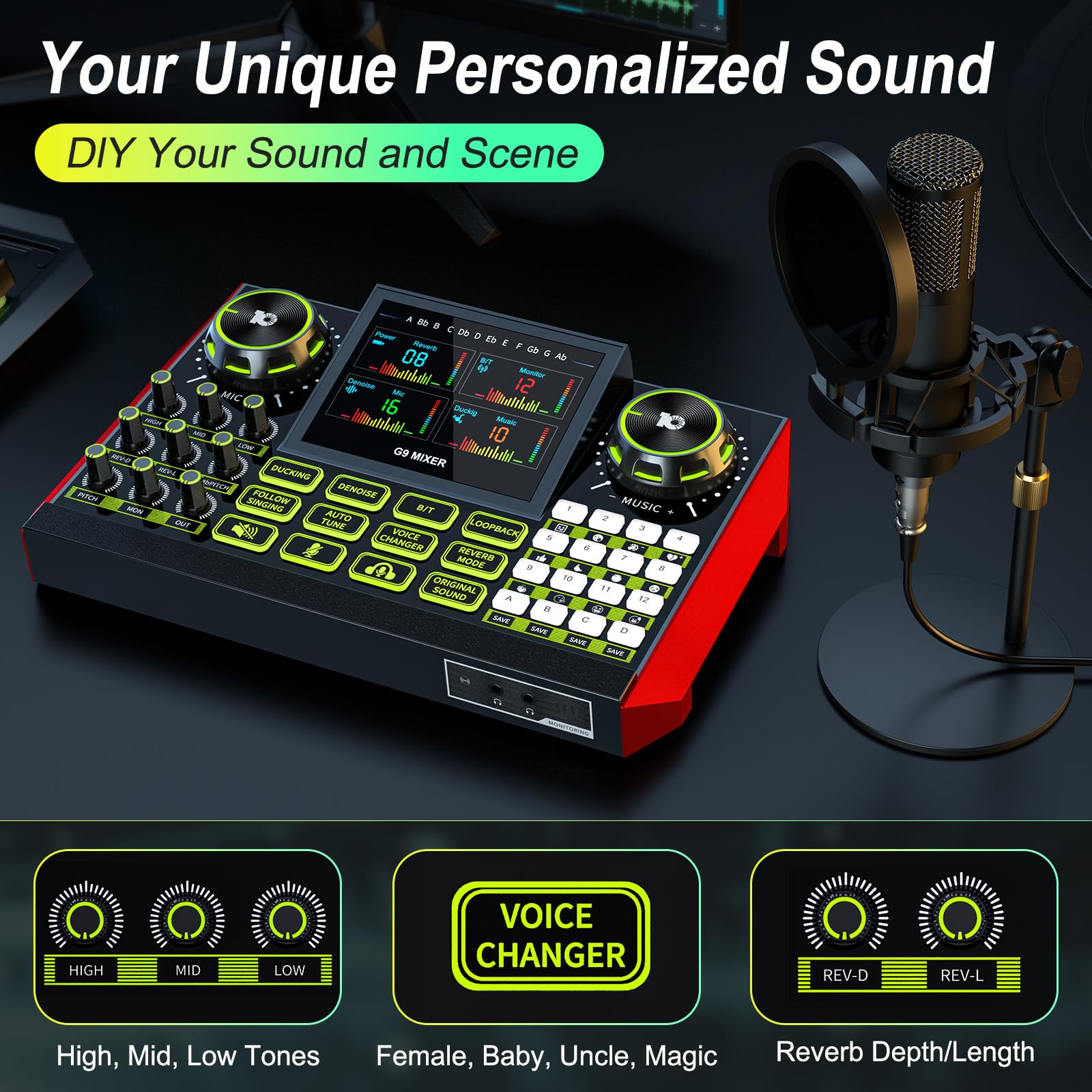 Podcast Microphone Bundle with Live Sound Card Audio Mixer, Podcast Equipment Bundle Sound Board with 3.5mm Condenser Microphone(P15) for Pc/Phone Live Streaming Singing Gaming,Voice Changer, Denoise