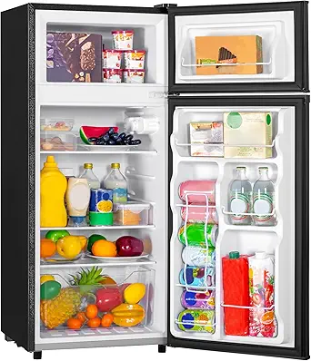 4.4 Cu.Ft Mini Fridge with Freezer, Small Refrigerator with 2 Doors for Kitchen, Dorm, Office and Bedroom, Mini Fridge with Adjustable Shelves (Black)