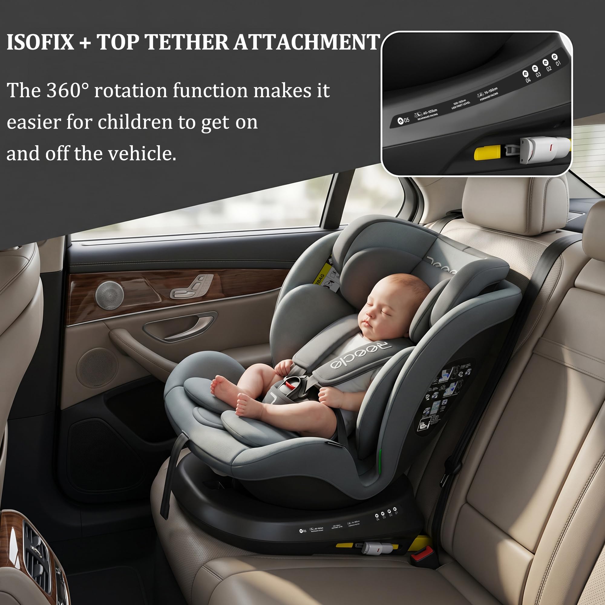 Reecle I-Size Silla de Coche Giratoria 360 con ISOFIX, 40-150cm