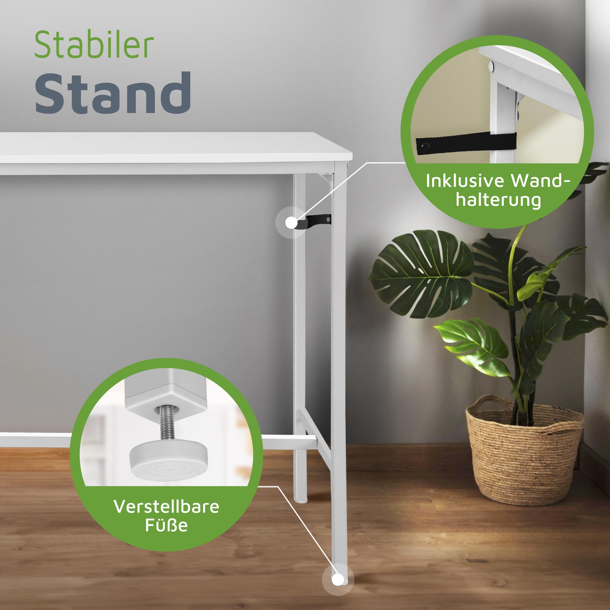 BeFair Bartisch Sven – Moderner Hochtisch 120x40x100 cm, Stehtisch mit Metallgestell für Küche, Hausbar, Partykeller & Gastronomie, Industrial Design, Weiß