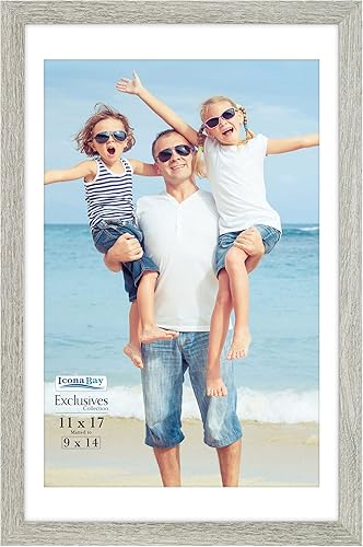 Icona Bay Marco de fotos gris aliso de 11 x 17 pulgadas con paspartú a imagen de 9 x 14 pulgadas, marco de póster compuesto de madera resistente,