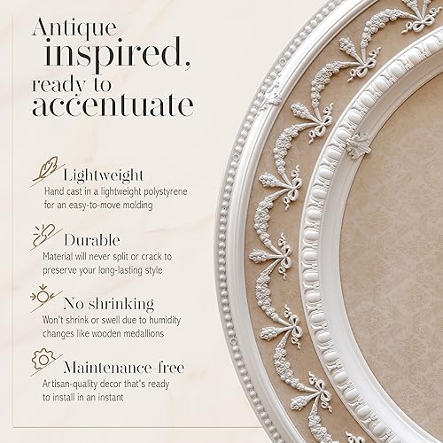 Miniatura 5 de AFD Home Candelabro redondo grande de techo o medallón de ventilador, 63 pulgadas, corona blanca