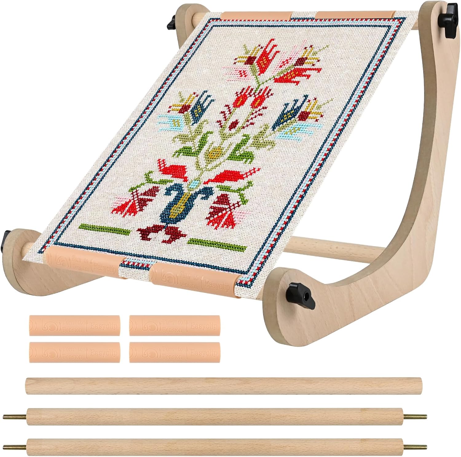 Embroidery Table Stand - Adjustable Cross Stitch Hoop Stand, Wood Embroidery Hoop Stand for Lap or Table, Cross Stitch Frame with 2 Sizes Rod