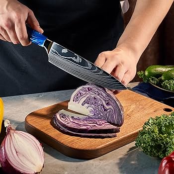 Amazon | SENKEN 和包丁8点セット ブルー樹脂ハンドル レーザー