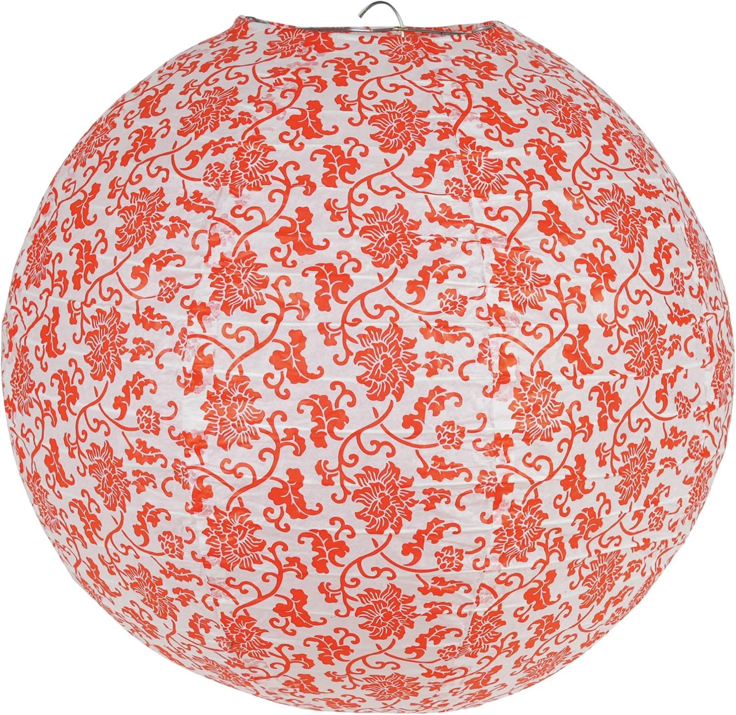Paper Lampshade Hanging Light Shade 40cm, Oriental Ribbed Japanese Ceiling Fixture with Cherry Blossom & Floral Patterns, Perfect for Home Lighting, Wedding, Party Decor (Red Porcelain Flower 1pc) โ image 1