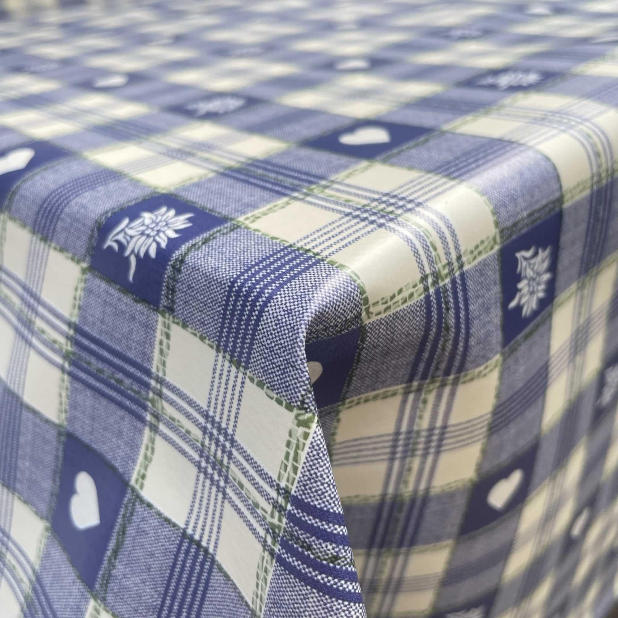 Discover Lifestyle & Fashion Fabrics Heart Check Tartan Pattern Design Designer Table Cloth Wipe Clean Wipeable Rectangle Vinyl Table PVC Cover Protector | 200 x 140 cm (Blue)