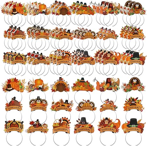 72 diademas de Acción de Gracias de pavo con temática de otoño, sombrero tonto, suministros para fiestas, decoraciones de Acción de Gracias,