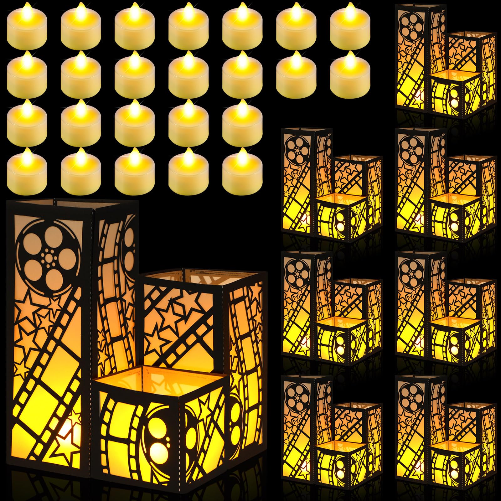 Rossesay 24 Pcs Movie Theater Centerpieces for Table 3 Size Paper Lantern Boxes Table Ideas Decorations for Room Themed Party Decorations Wedding