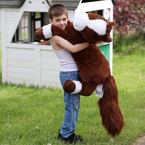 Miniatura 8 de Tezituor Caballo de Peluche Gigante Realista de 47 Pulgadas, Pony de Peluche Suave de 4 Pies para Abrazar, Almohada de Peluche de Caballo Grande,
